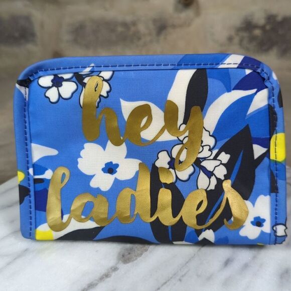 DRAPER James "Hey Ladies" blue white gold floral bag 4"x6"x2" New without‎ tags - Picture 1 of 11
